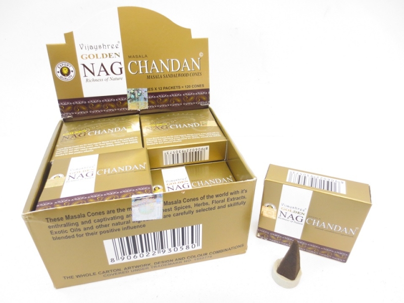 Neu Golden Nag Champa oder Golden Nag Chandan Indische Räucherkegel 