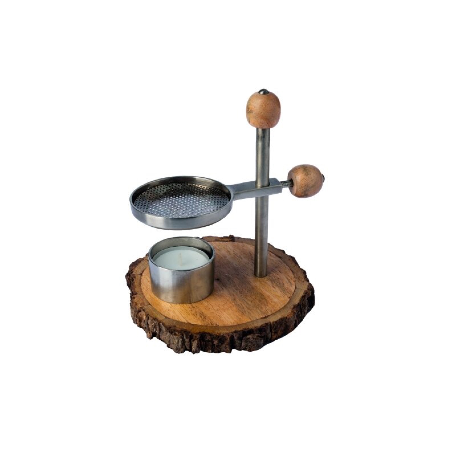 Incense burner with wooden disc, height-adjustable