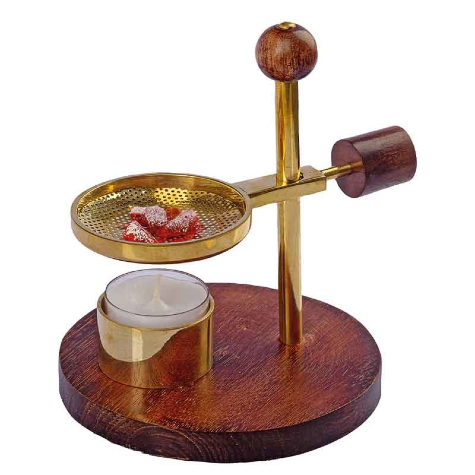 Frankincense burner, height-adjustable, Mangoholz with brass